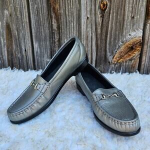 Metallic Silver Loafers SAS Metro Size 8.5 S Horsebit Leather Flats Slim Width
